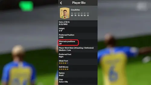 Image of Coutinho's  Alternate Position in the EA FC 24 web app