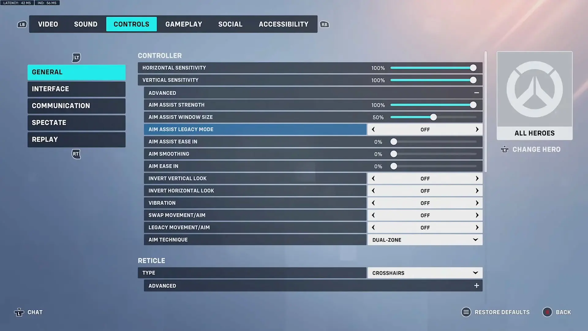 overwatch 2 aim assist legacy mode option in the settings menu