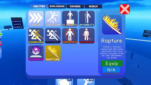 Equipping Rapture in Blade Ball