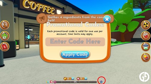 Code redeem screen in My Coffee Shop