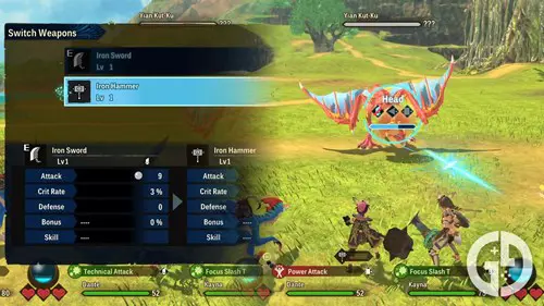 Swapping weapons to target specific body parts in Monster Hunter Stories 2