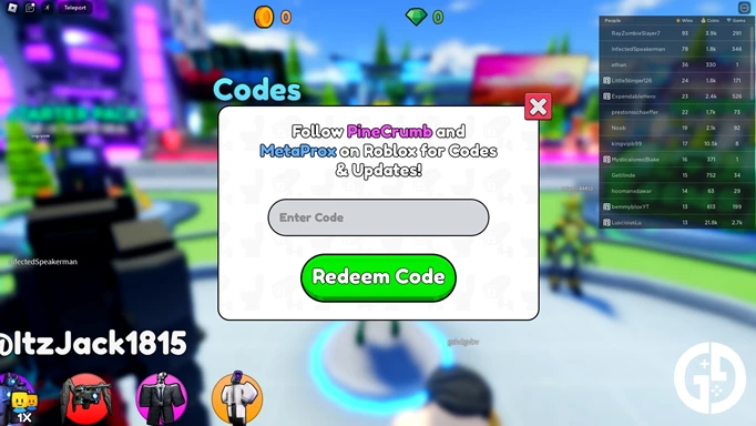 The interface for redeeming codes in Skibidi Tower Defense