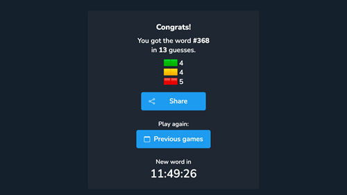 image showing the timer for a new word in Contexto