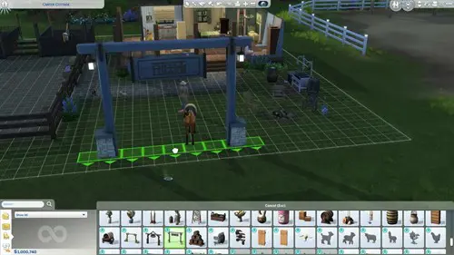 Screenshot from The Sims 4 Horse Ranch livestream showing build mode items