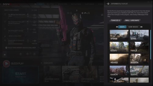 The Experimental Playlist in-game on Modern Warfare 3