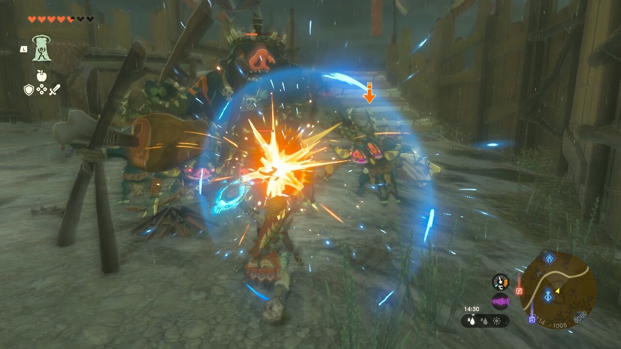 Link parries an enemy attack with his shield in The Legend of Zelda: Tears of the Kingdom