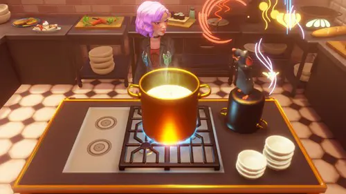 Cooking a dish with Remy in Disney Dreamlight Valley