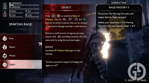 The Legacy Spartan Rage ability which creates the Blade of Olympus in God of War Ragnarok Valhalla