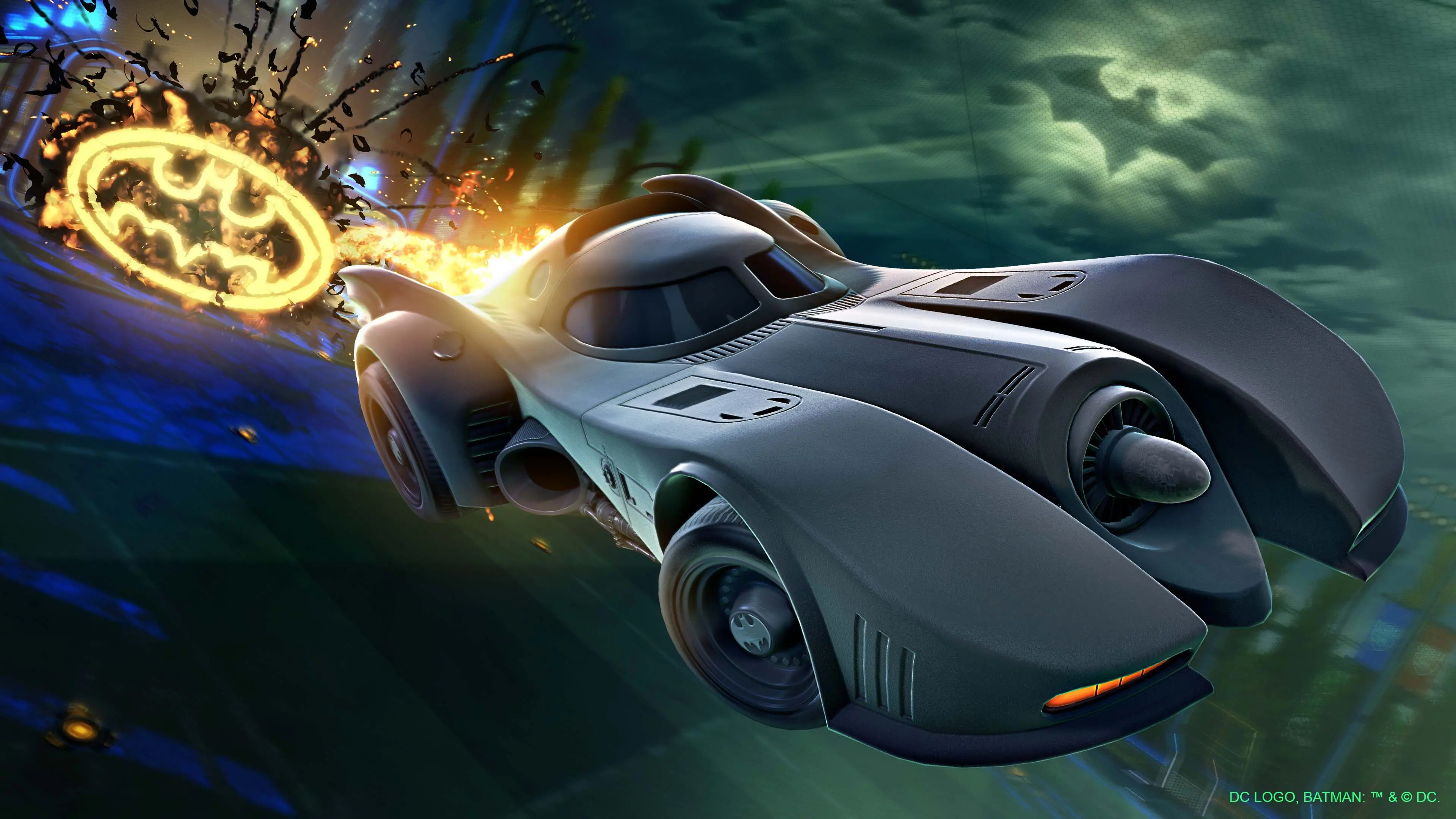 an image of the Batmobile in Rocket League