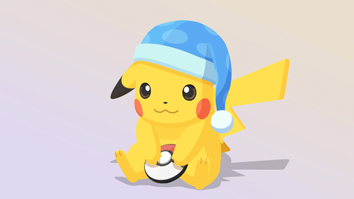 A Pikachu ready for bed in a little sleeping cap.