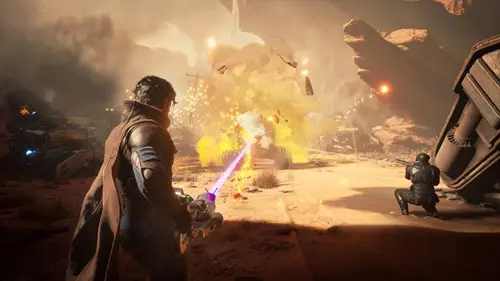 A shot of Dune: Awakening gameplay featuring combat as a Fremen