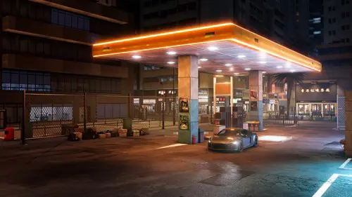 Test Drive Unlimited Solar Crown screenshot showing a gas station