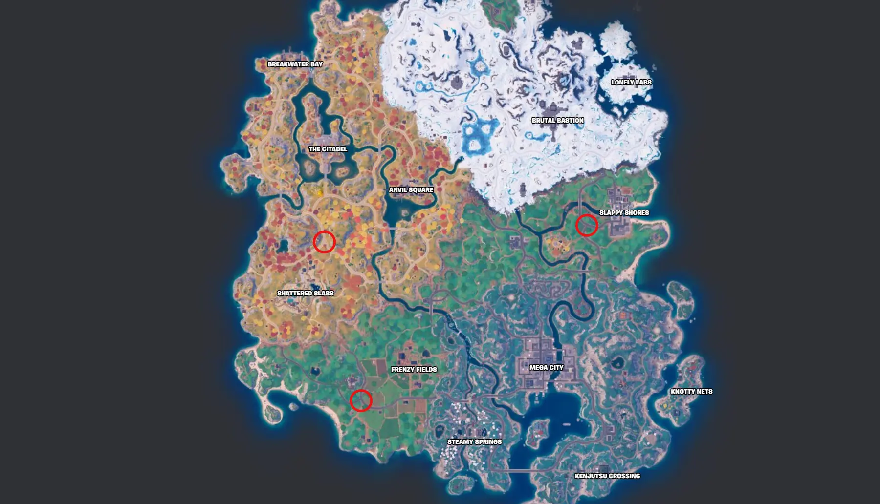 an image of the Fortnite map showing the Star Wars chest locations