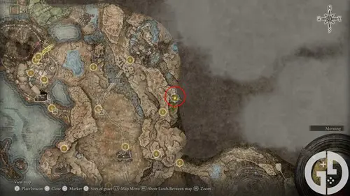 Map showing Pillar Path Cross in Elden Ring Shadow of the Erdtree