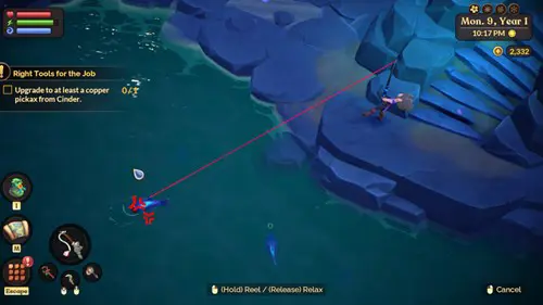 Screenshot showing how to catch fish in Fae Farm