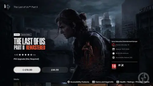 The Last of Us Part 2 Remastered upgrade screen