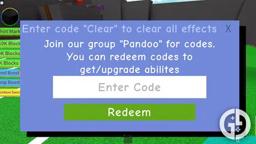 The codes menu in 3 Player Tycoon