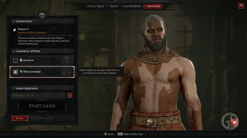 an image of the campaign skip screen in Diablo 4 Season 3