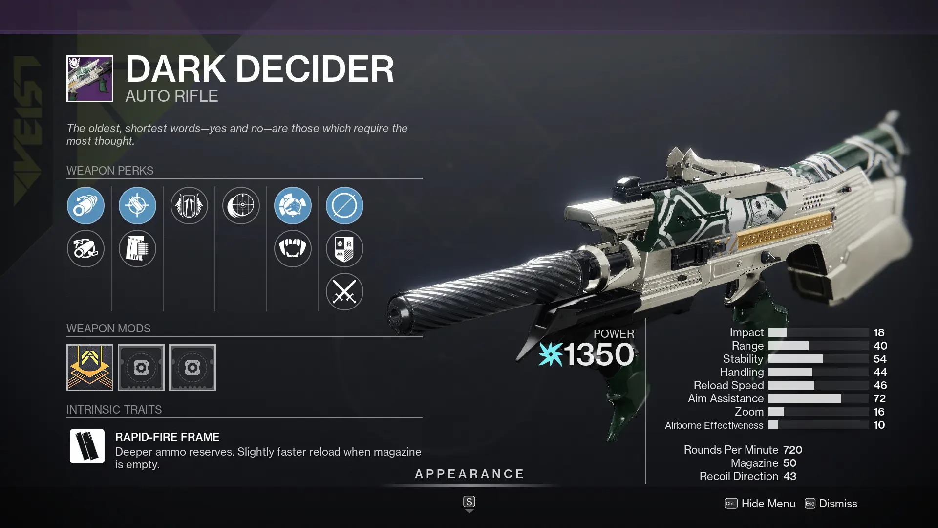 The Dark Decider auto rifle in Destiny 2