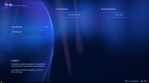 Co-op menu in Avatar Frontiers of Pandora