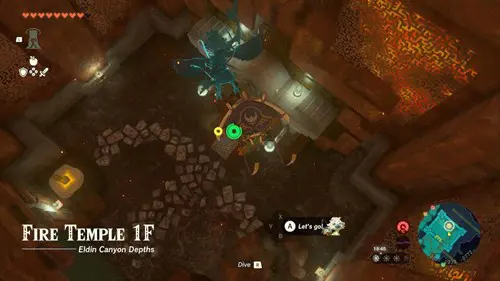 Link Glides down to get to the final lock in Zelda: Teras of the Kingdom's Fire Temple