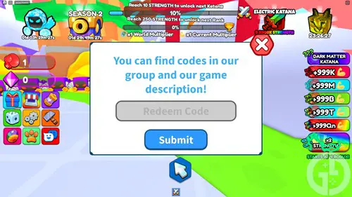 Image showing you how to redeem codes in Strong Ninja Simulator