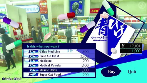 Buying a Muscle Drink in Persona 3 Reload to bring to Elizabeth