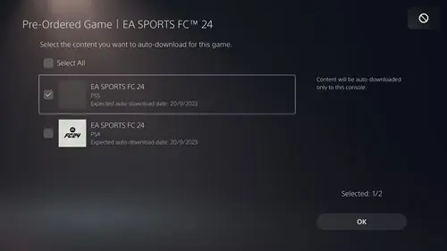 Image of the EA FC 24 preload on PS5