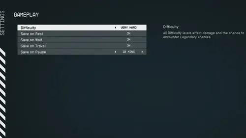 The difficulty options in Starfield