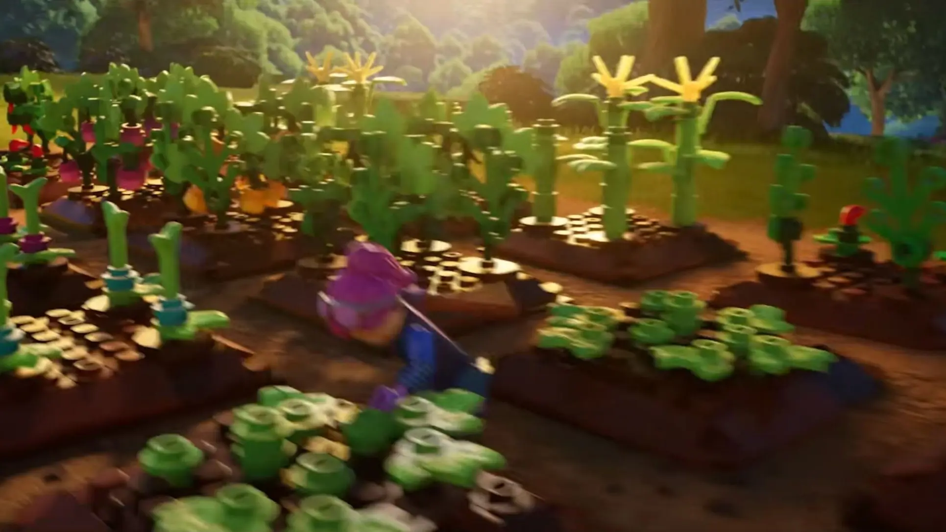 Screenshot of a character planting seeds in LEGO Fortnite