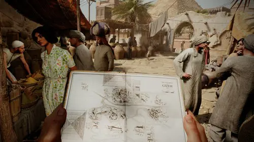 Image of a map held in a town by the Sphinx in Indiana Jones and the Great Circle