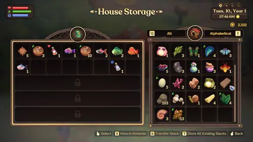 Screenshot showing types of fish in Fae Farm