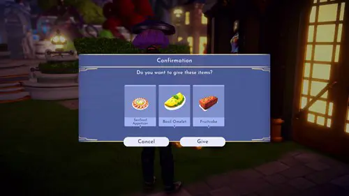 Screenshot of a three-course meal needed to complete the Disney Dreamlight Valley Matchmaking Magic quest