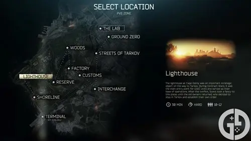 Image of Lighthouse on the map select screen in Escape from Tarkov