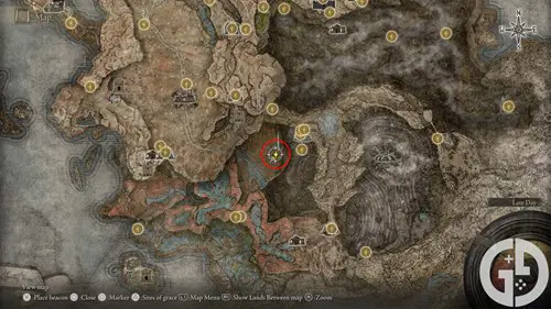 Map showing where to find the Frenzyflame Perfume Bottle in Elden Ring Shadow of the Erdtree