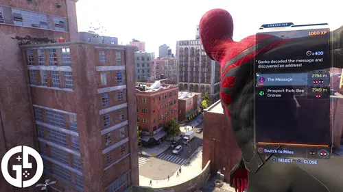 Recieving the mission "The Message" as a reward for finding all Spider-Man 2 Spider-Bot locations