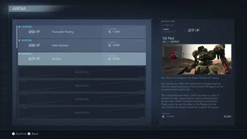 The Arena menu in Armored Core 6