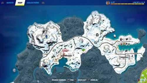 One of the Fortnite vault locations shown on a map.