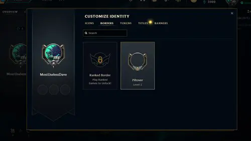 League of Legends Level Borders: the level border menu