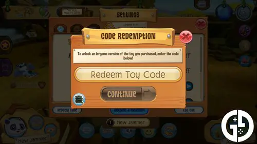 The menu to redeem Animal Jam codes