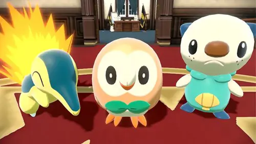 Cyndaquil, Rowlet and Oshawott in Pokemon Legends: Arceus.