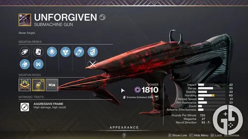 The Unforgiven SMG in Destiny 2