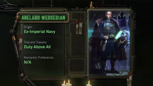 Abelard Werserian, one of the Warhammer 40K Rogue Trader companions