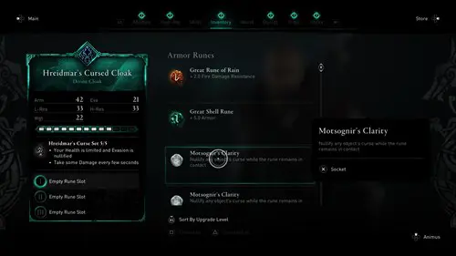 Assassin's Creed Valhalla Hreidmar's Armour: applying the rune.