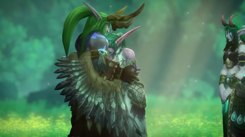 Malfurion embracing Tyrande in WoW