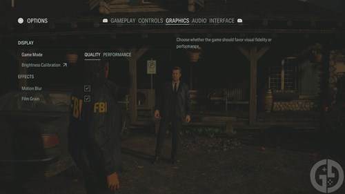 The options menu in Alan Wake 2, where you can swap between Quality and Perfomance mode