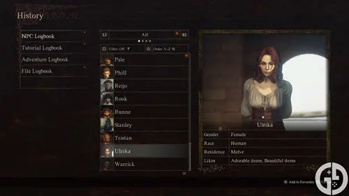 Ulrika's entry in the Dragon's Dogma 2 NPC Logbook