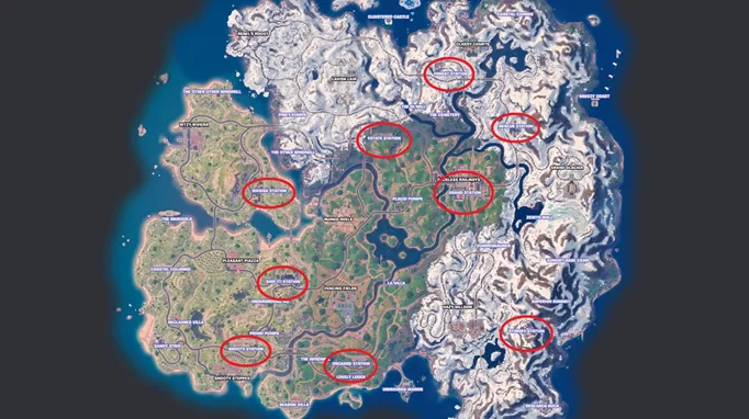 All the train station locations on the map in Fortnite