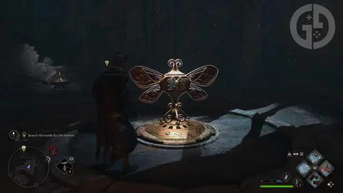 Moth puzzle #2 in Hogwarts Legacy's "Search for the tomb for the helmet" mission