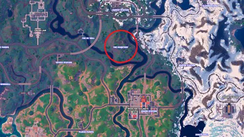 The Cemetery location on the Fortnite map